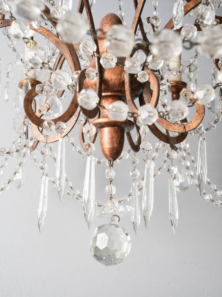 Gorgeous Pair of Early 20th-Century Italian Eight-Light Gilt-Metal and Crystal Chandeliers - 39½" x 36½"