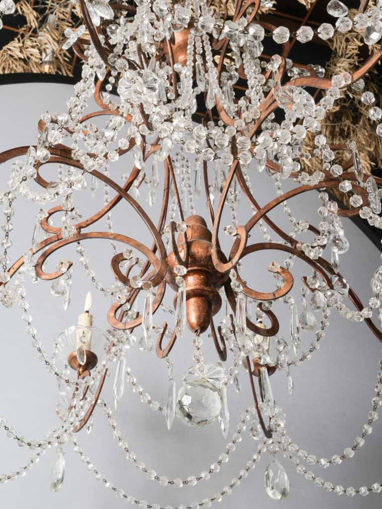 Gorgeous Pair of Early 20th-Century Italian Eight-Light Gilt-Metal and Crystal Chandeliers - 39½" x 36½"