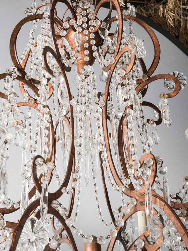 Gorgeous Pair of Early 20th-Century Italian Eight-Light Gilt-Metal and Crystal Chandeliers - 39½" x 36½"