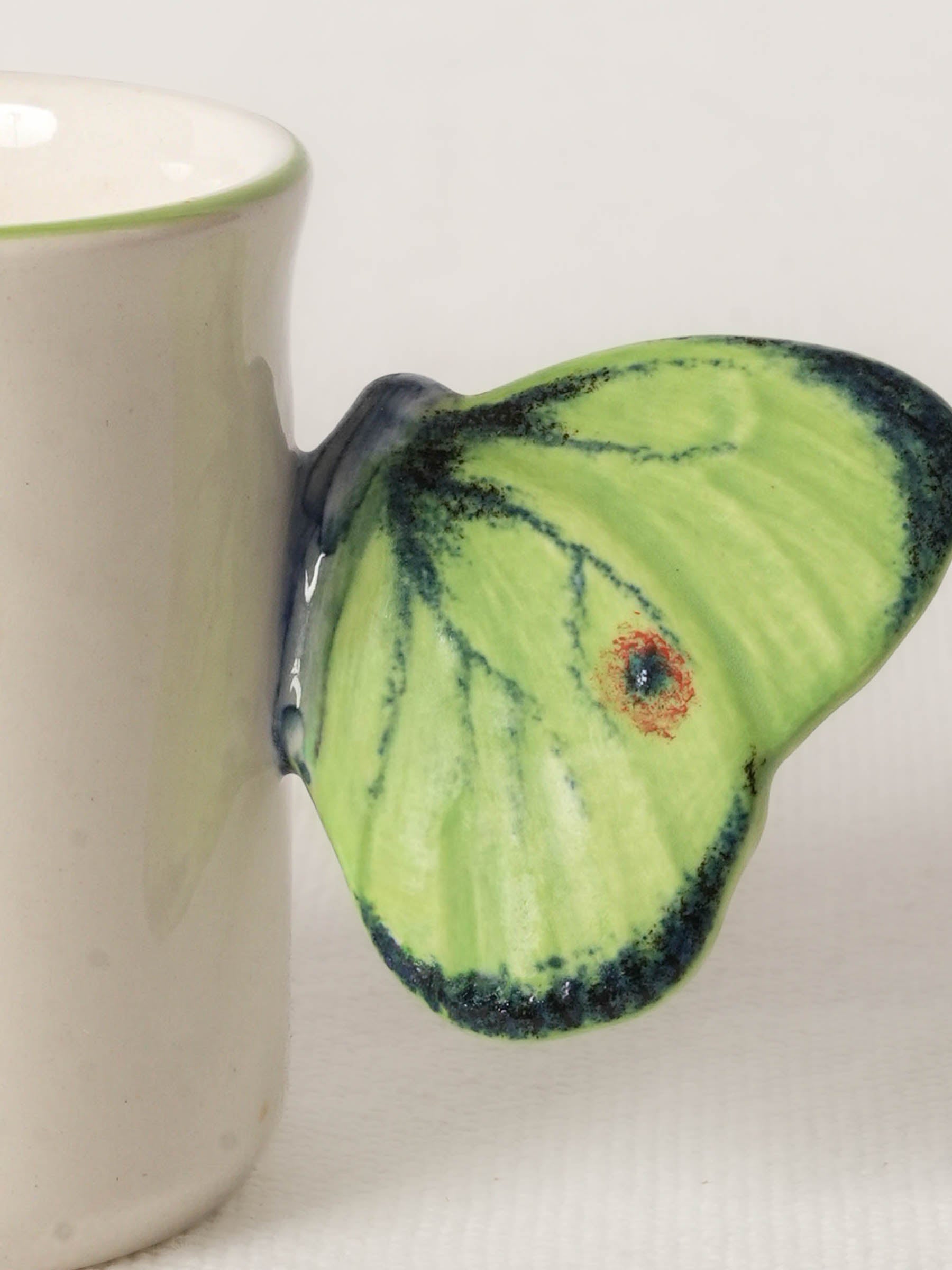 Ceramic Espresso Cup with Green Butterfly Handle