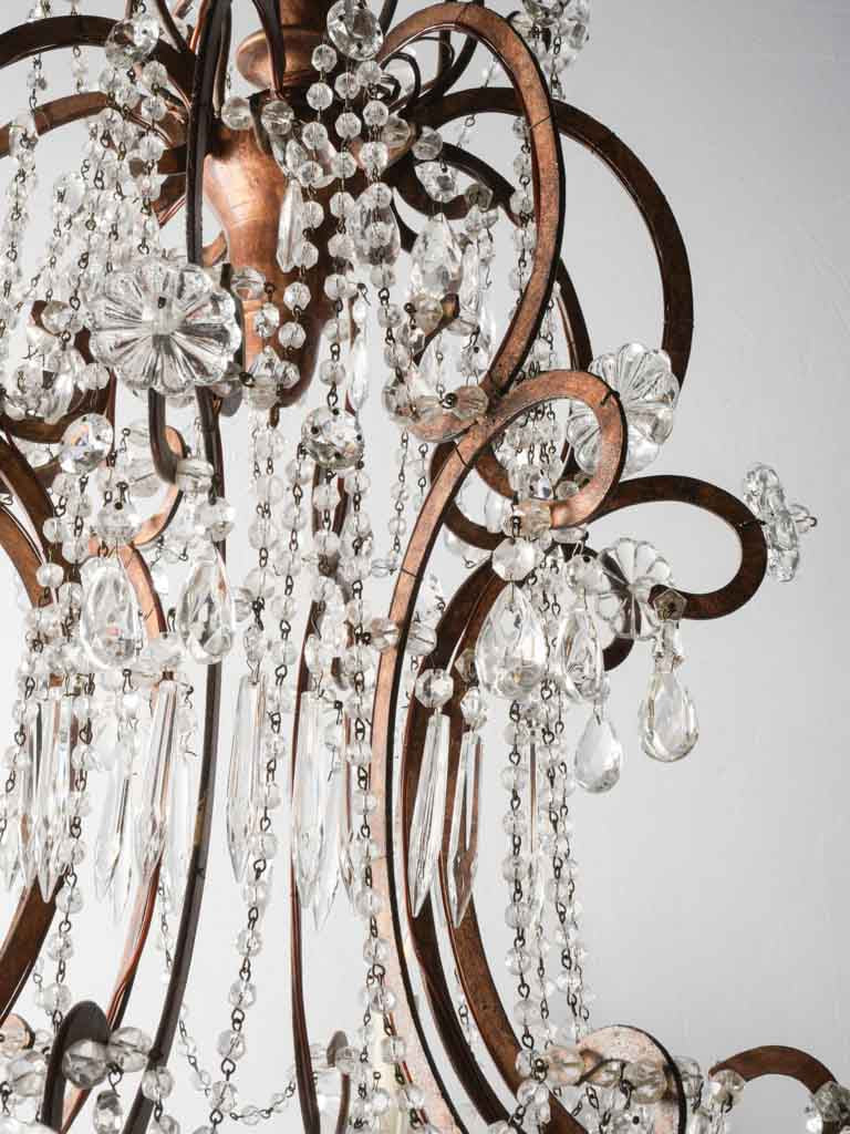 Gorgeous Pair of Early 20th-Century Italian Eight-Light Gilt-Metal and Crystal Chandeliers - 39½" x 36½"