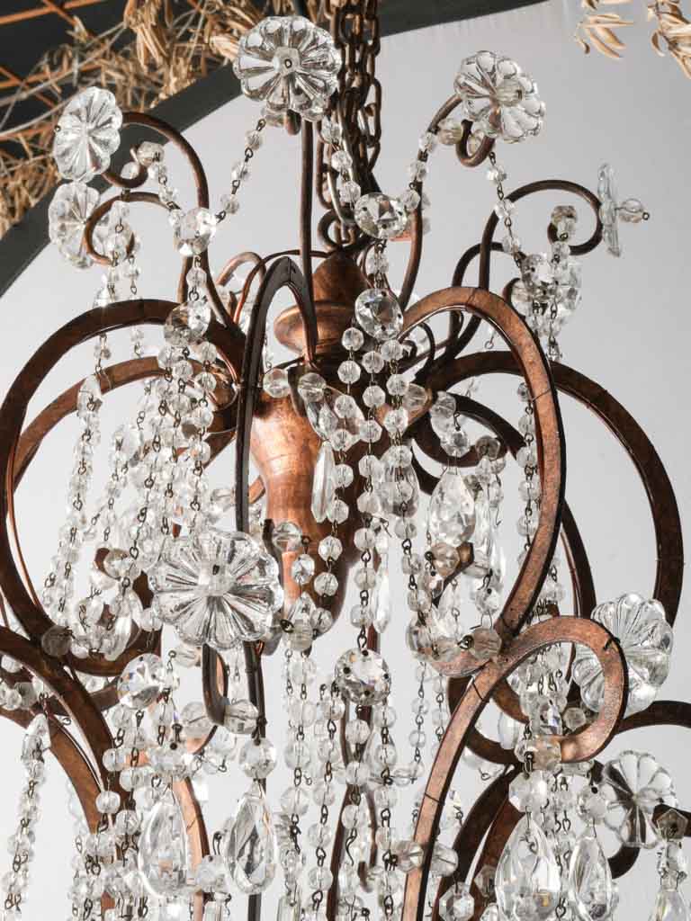 Gorgeous Pair of Early 20th-Century Italian Eight-Light Gilt-Metal and Crystal Chandeliers - 39½" x 36½"