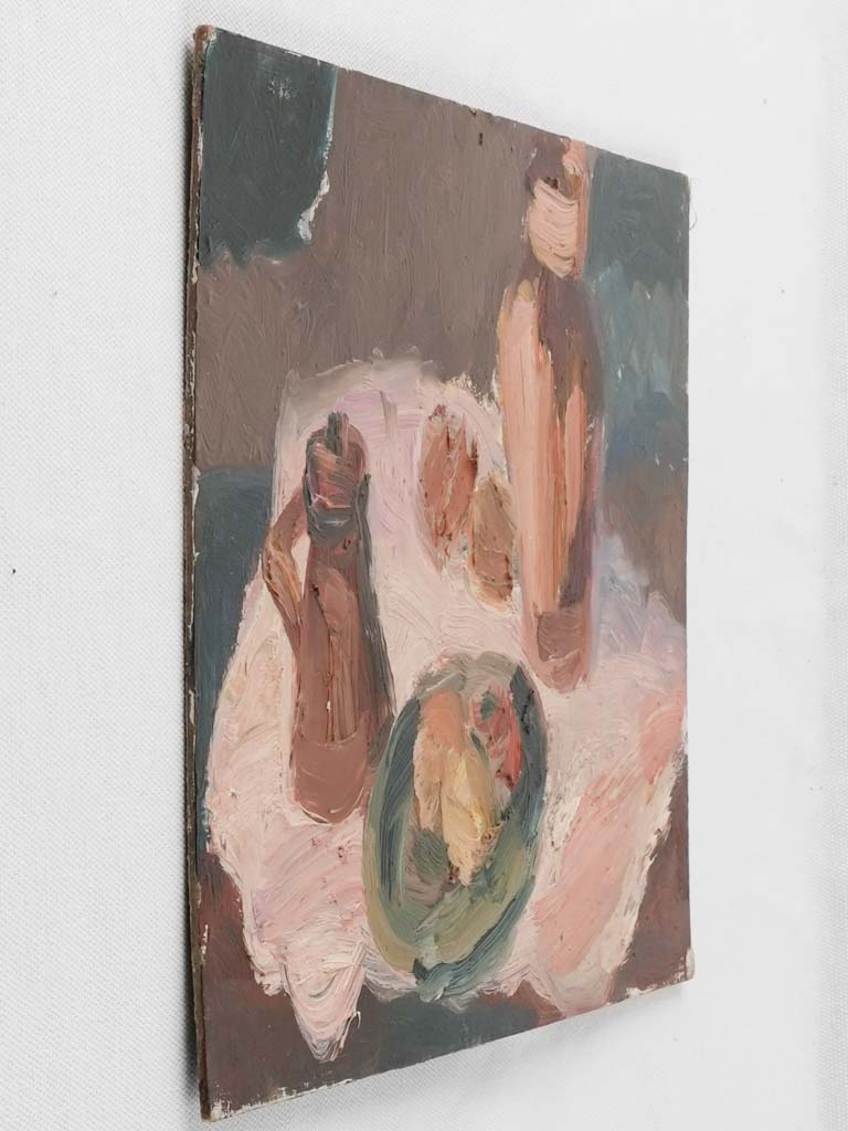 Dark 1950s oil painting on board