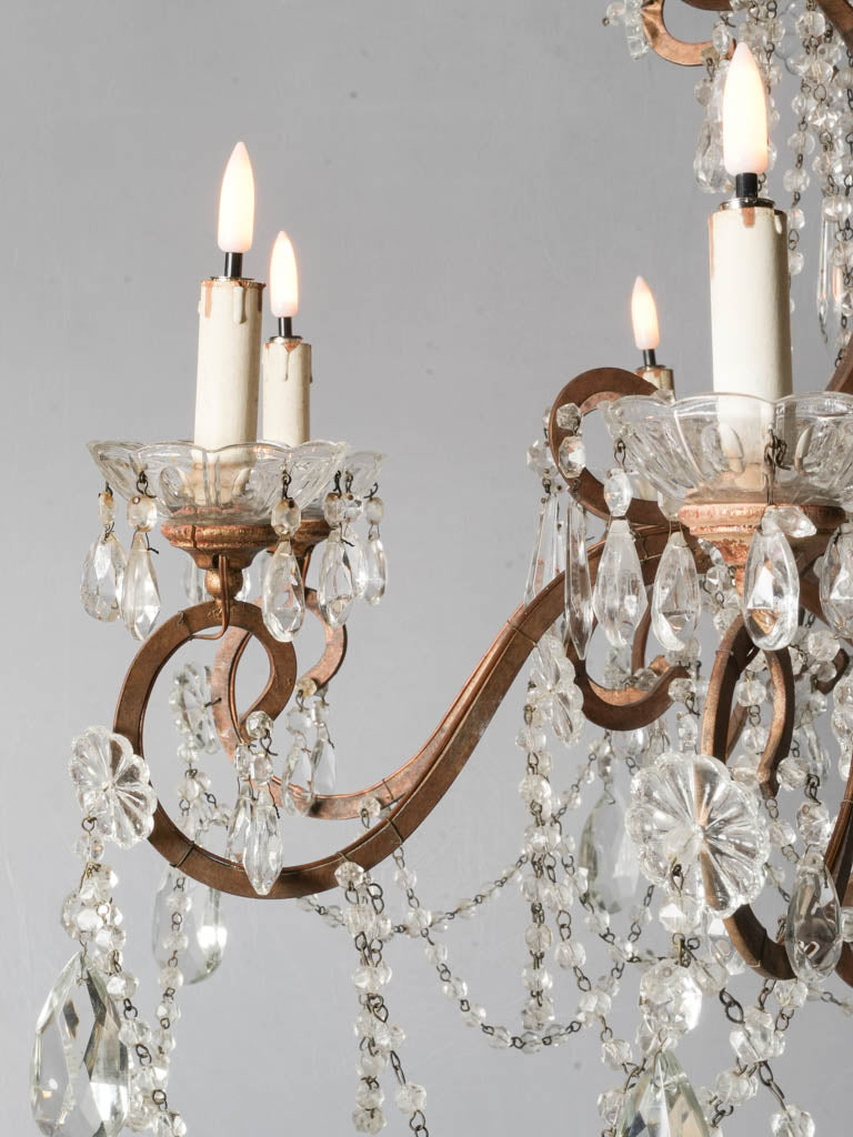 Gorgeous Pair of Early 20th-Century Italian Eight-Light Gilt-Metal and Crystal Chandeliers - 39½" x 36½"