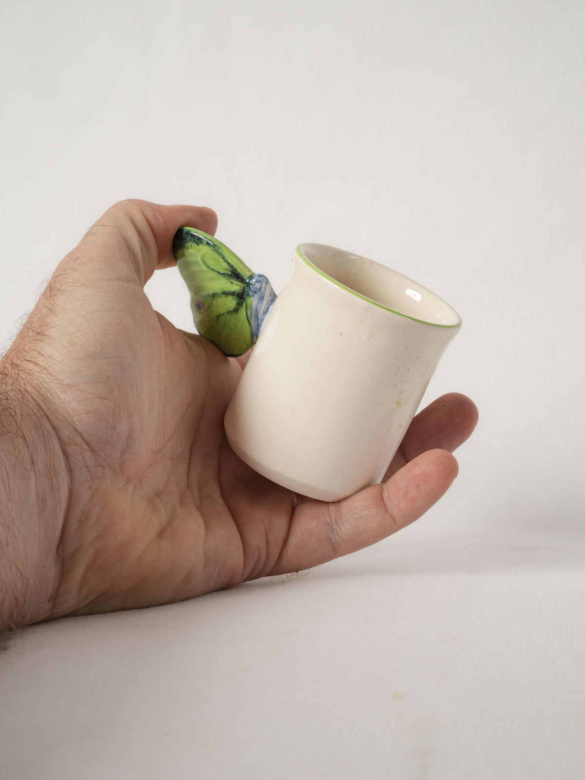 Ceramic Espresso Cup with Green Butterfly Handle