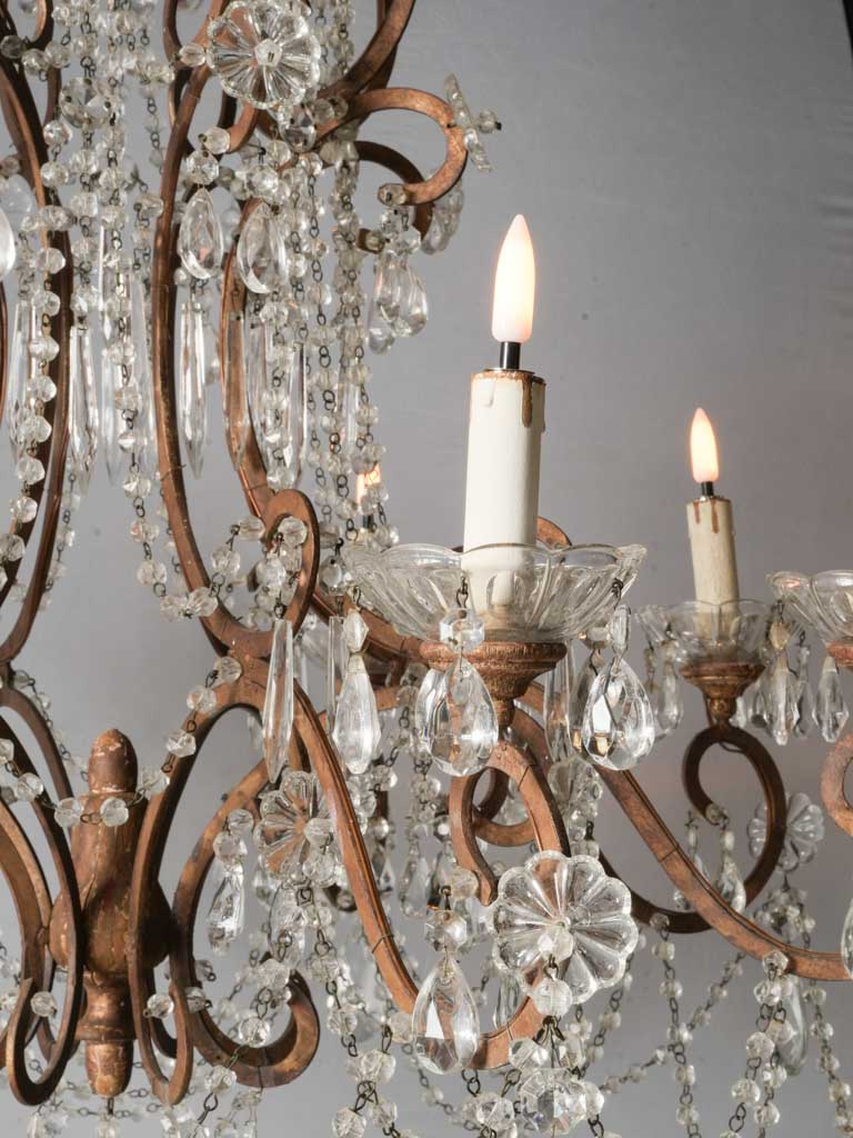 Gorgeous Pair of Early 20th-Century Italian Eight-Light Gilt-Metal and Crystal Chandeliers - 39½" x 36½"