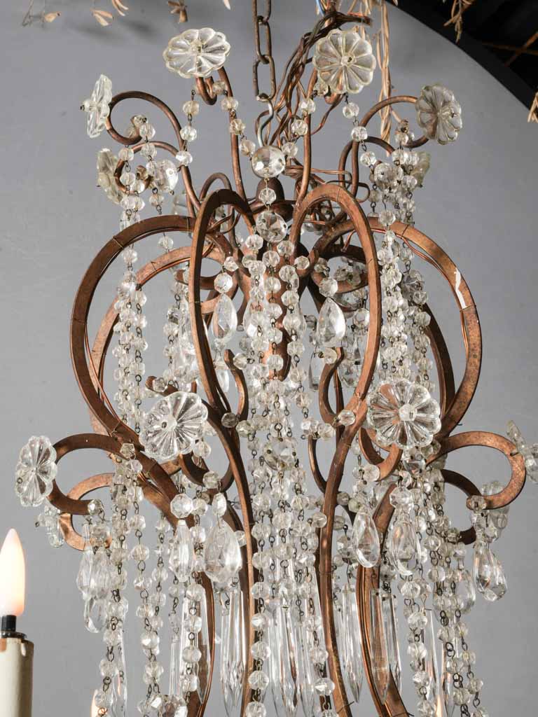 Gorgeous Pair of Early 20th-Century Italian Eight-Light Gilt-Metal and Crystal Chandeliers - 39½" x 36½"