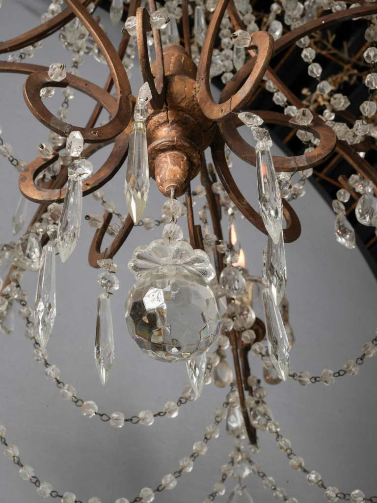 Gorgeous Pair of Early 20th-Century Italian Eight-Light Gilt-Metal and Crystal Chandeliers - 39½" x 36½"