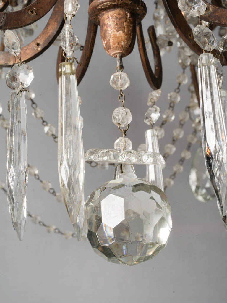 Gorgeous Pair of Early 20th-Century Italian Eight-Light Gilt-Metal and Crystal Chandeliers - 39½" x 36½"