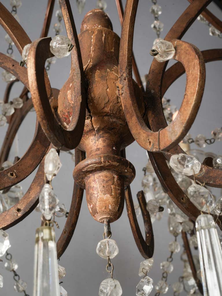 Gorgeous Pair of Early 20th-Century Italian Eight-Light Gilt-Metal and Crystal Chandeliers - 39½" x 36½"