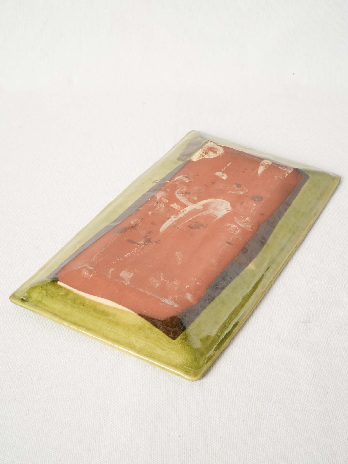 Rectangular Provençal Terracotta Platter w/ Green Glaze 14½" x 8¼"