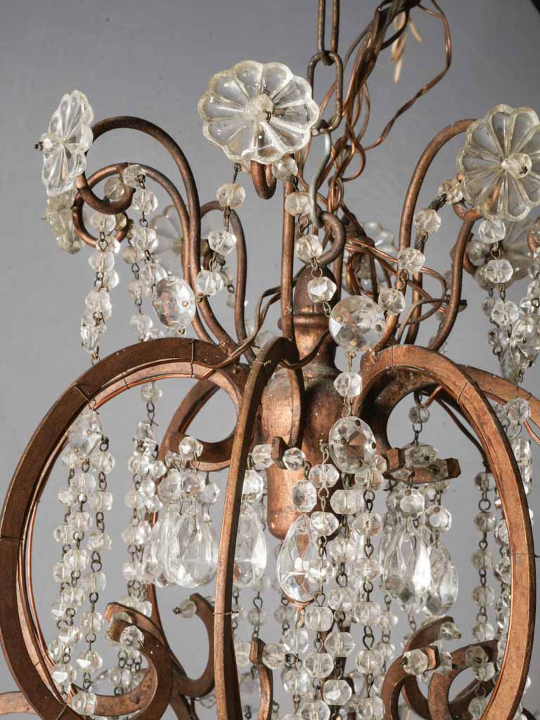 Gorgeous Pair of Early 20th-Century Italian Eight-Light Gilt-Metal and Crystal Chandeliers - 39½" x 36½"