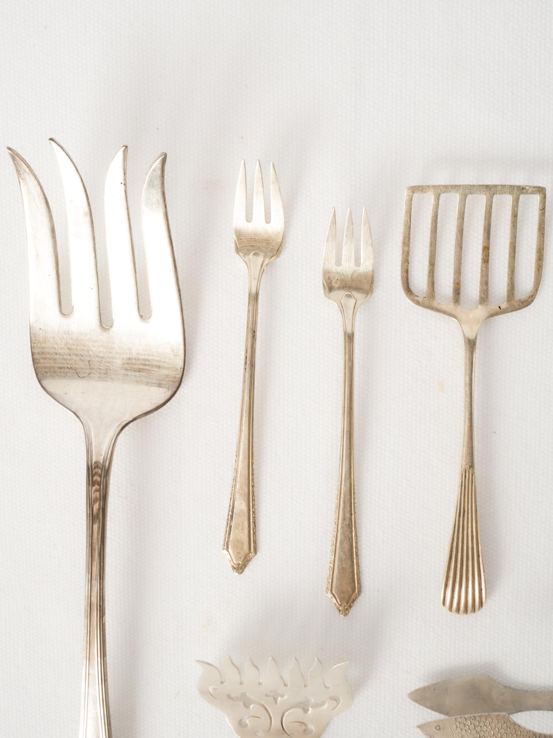 Set of 10 Antique Silver-Plate Fish and Shellfish Servers