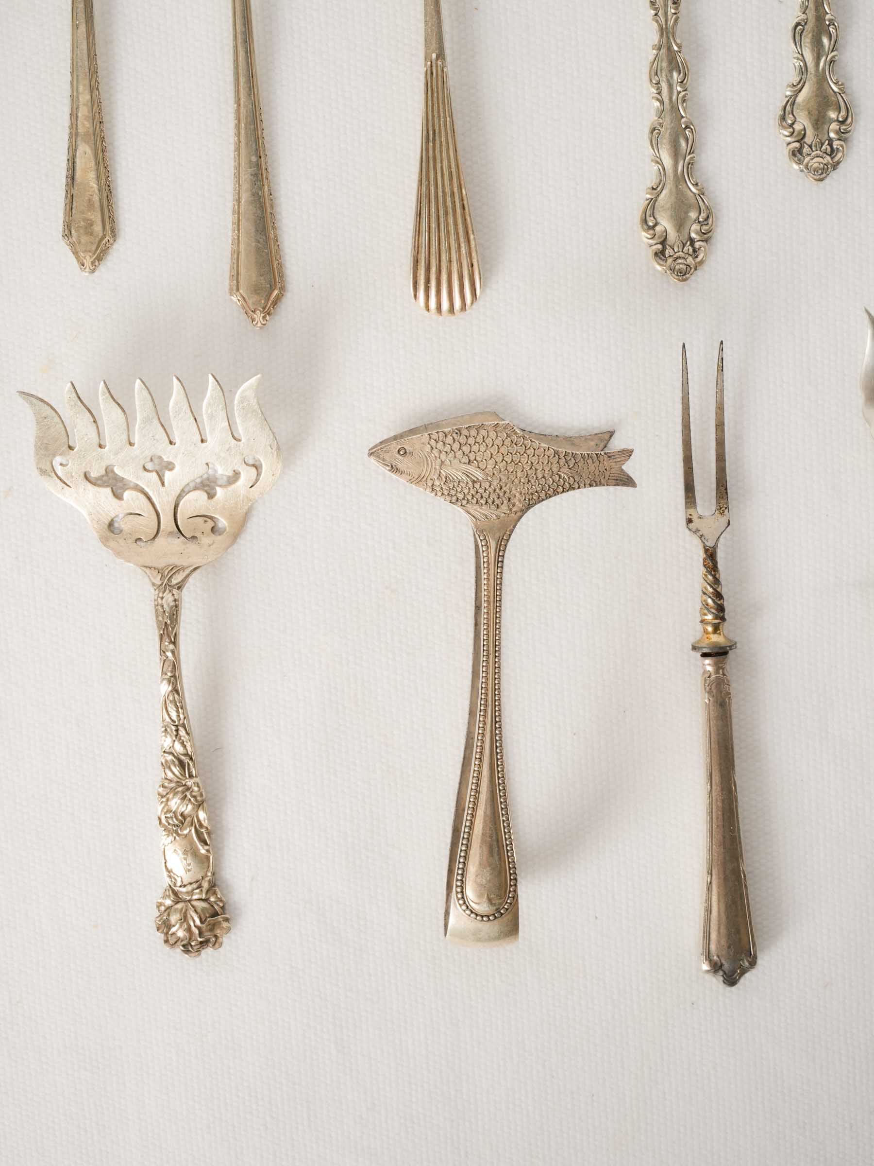 Set of 10 Antique Silver-Plate Fish and Shellfish Servers