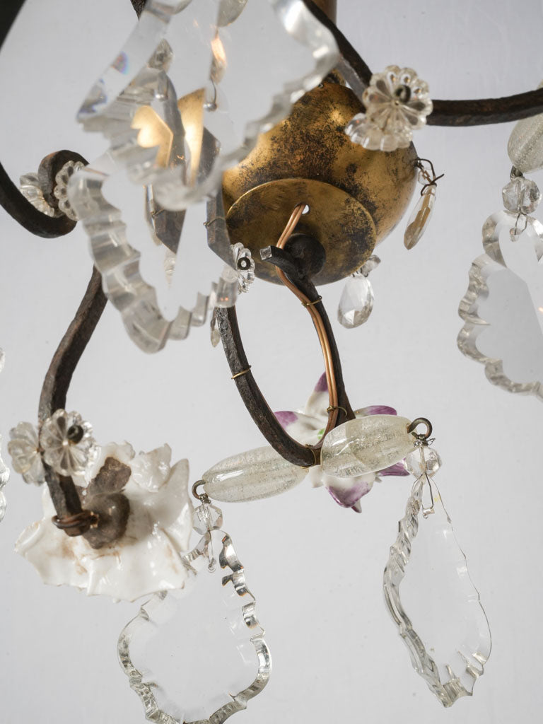 Early 20th-Century French Rococo Revival Four-Light Chandelier w/ Porcelain Flowers - 24½" x 23¼"