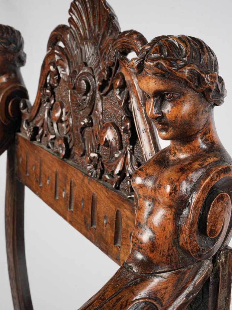 Elegant patina walnut armchair