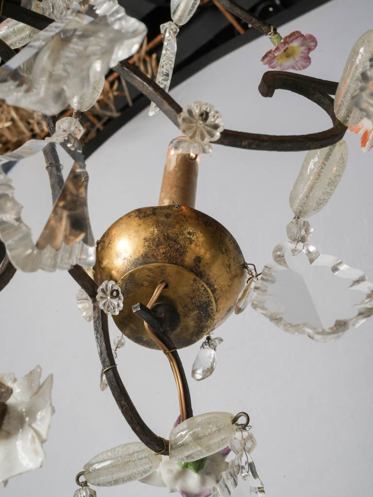 Early 20th-Century French Rococo Revival Four-Light Chandelier w/ Porcelain Flowers - 24½" x 23¼"