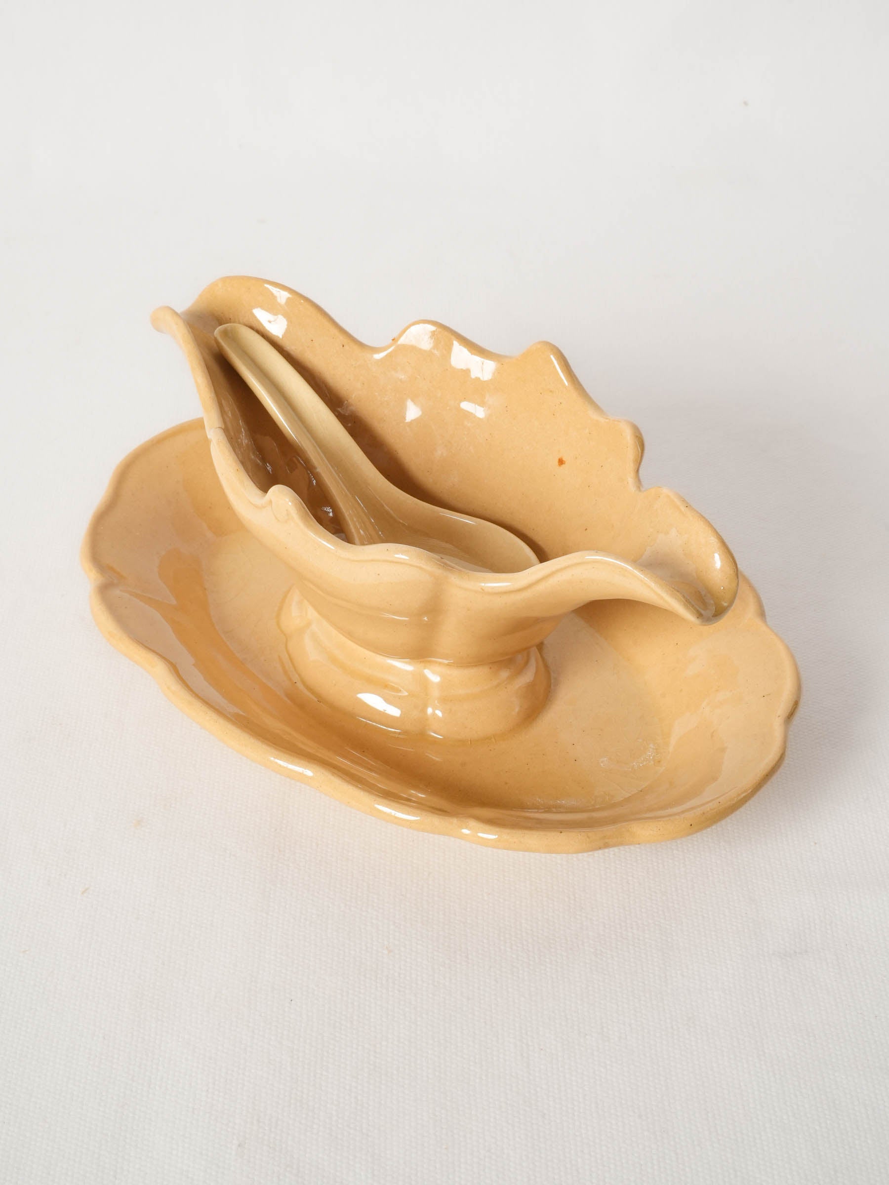 Handmade Provençal Ochre Ceramic Gravy Boat Set