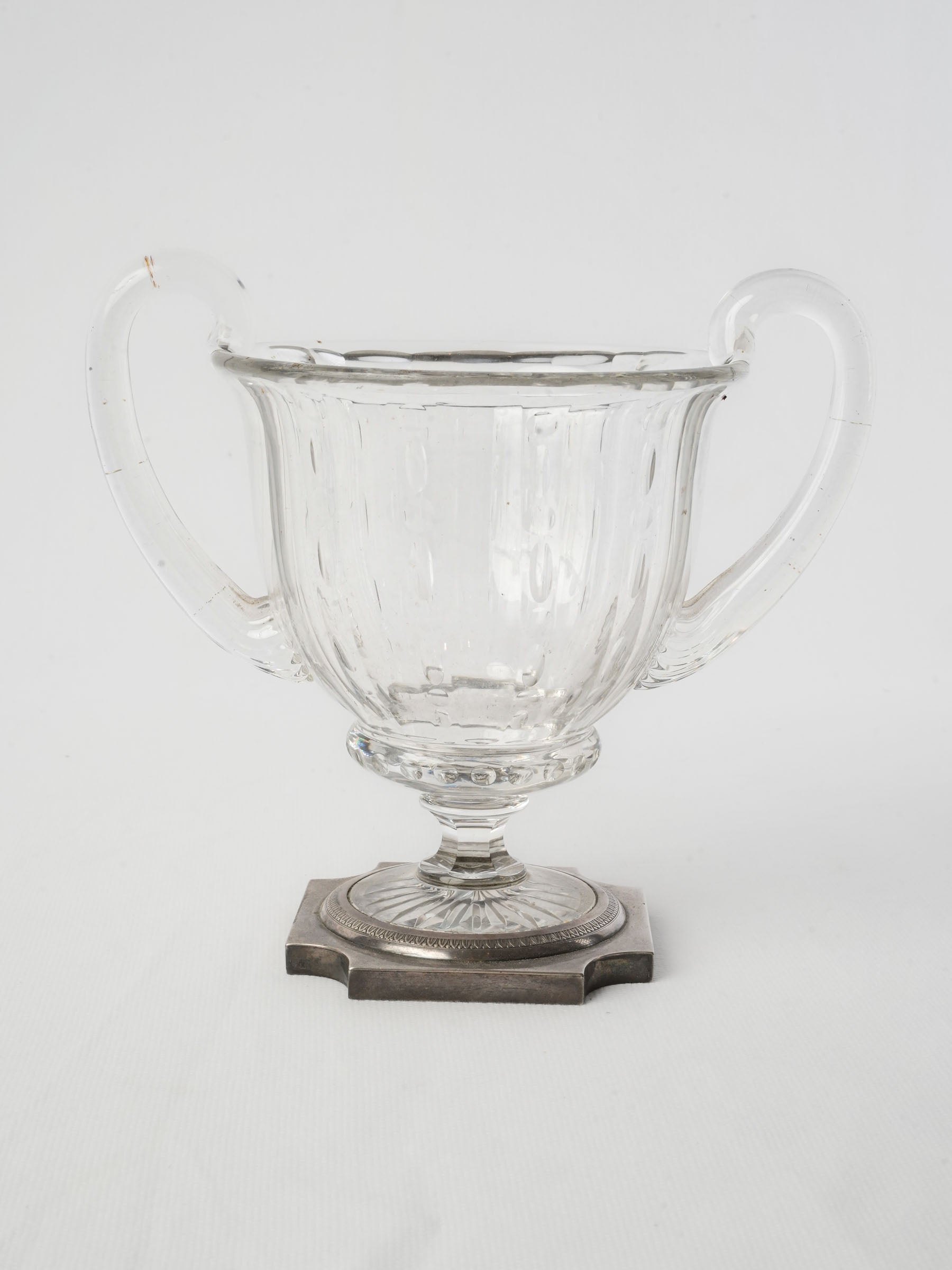 Early 19th Century Baccarat Crystal Two-Handled Coupe on Silver Mount - 7"