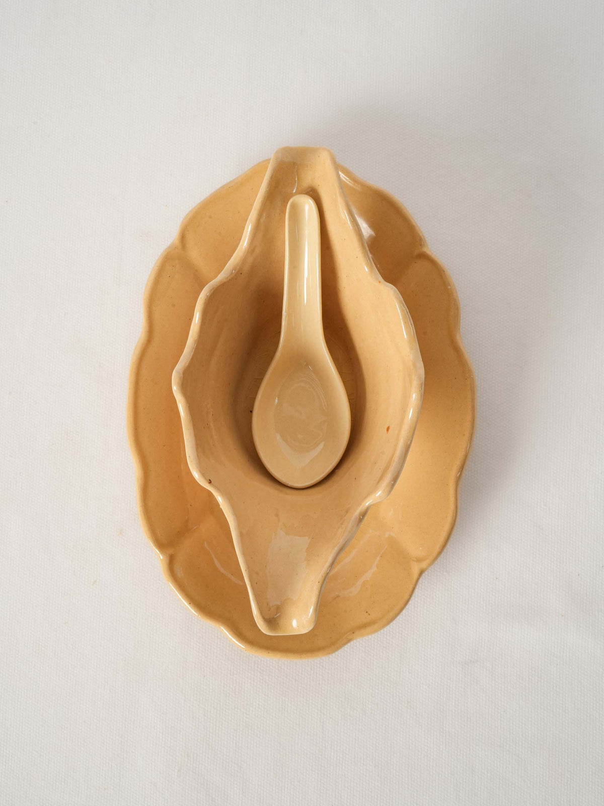 Handmade Provençal Ochre Ceramic Gravy Boat Set