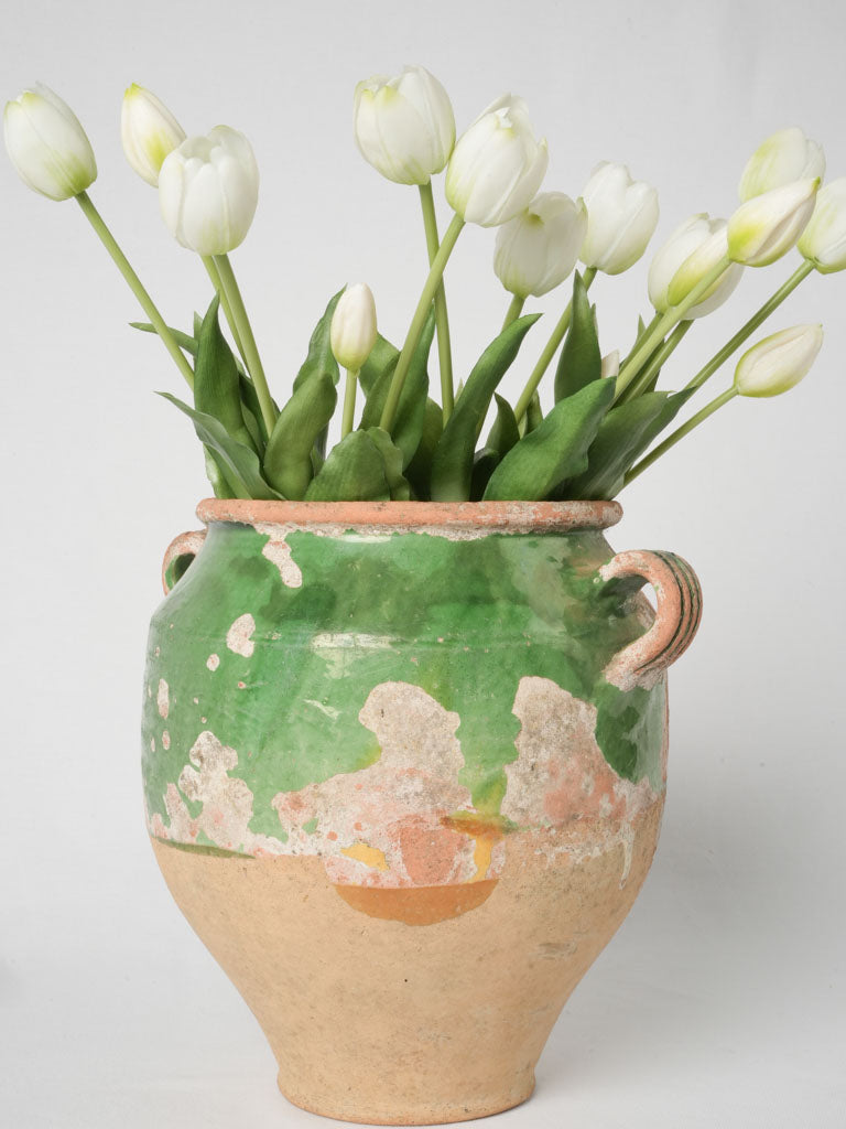 Vintage, earthenware, green crackled confit pot