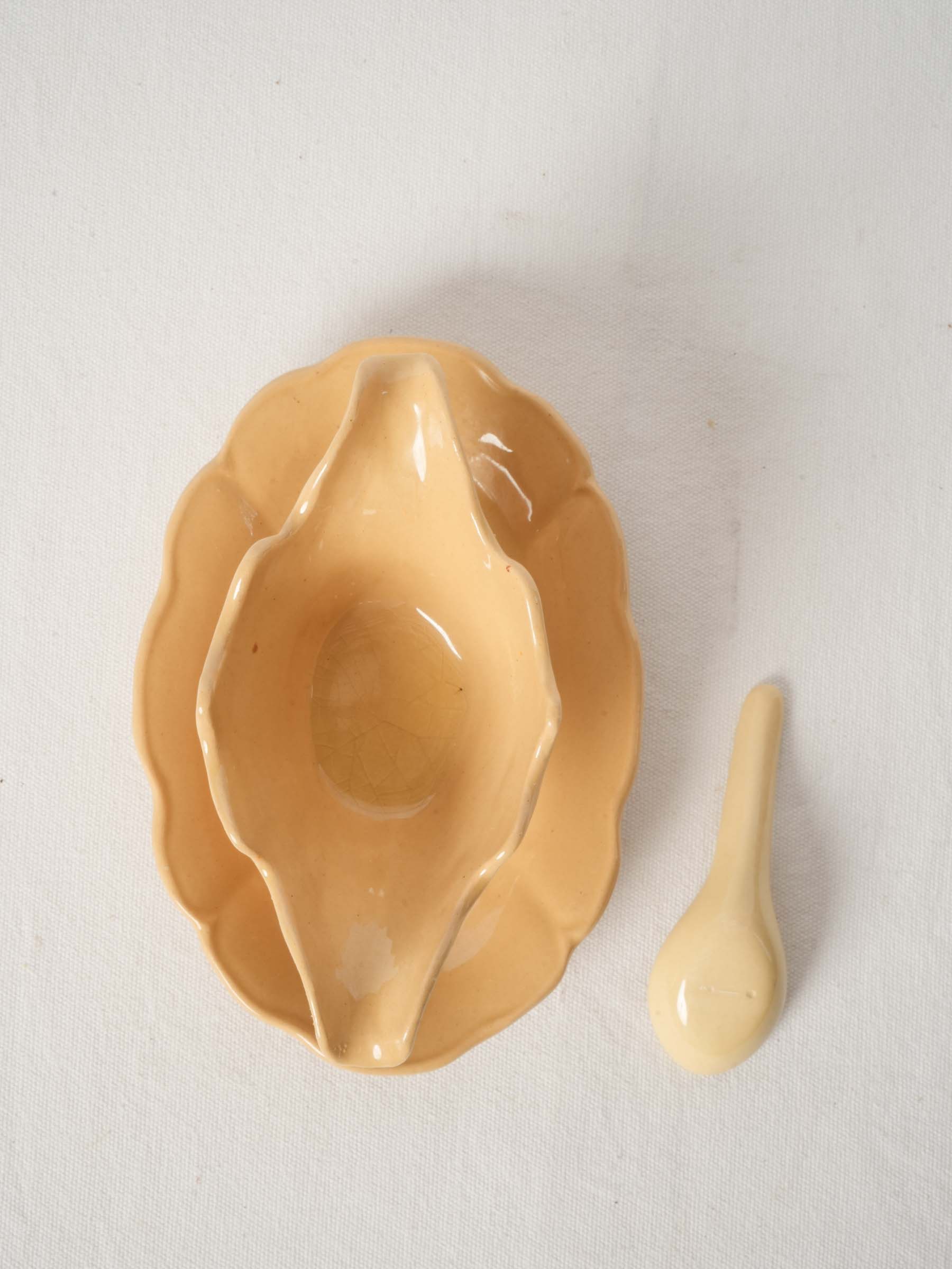 Handmade Provençal Ochre Ceramic Gravy Boat Set