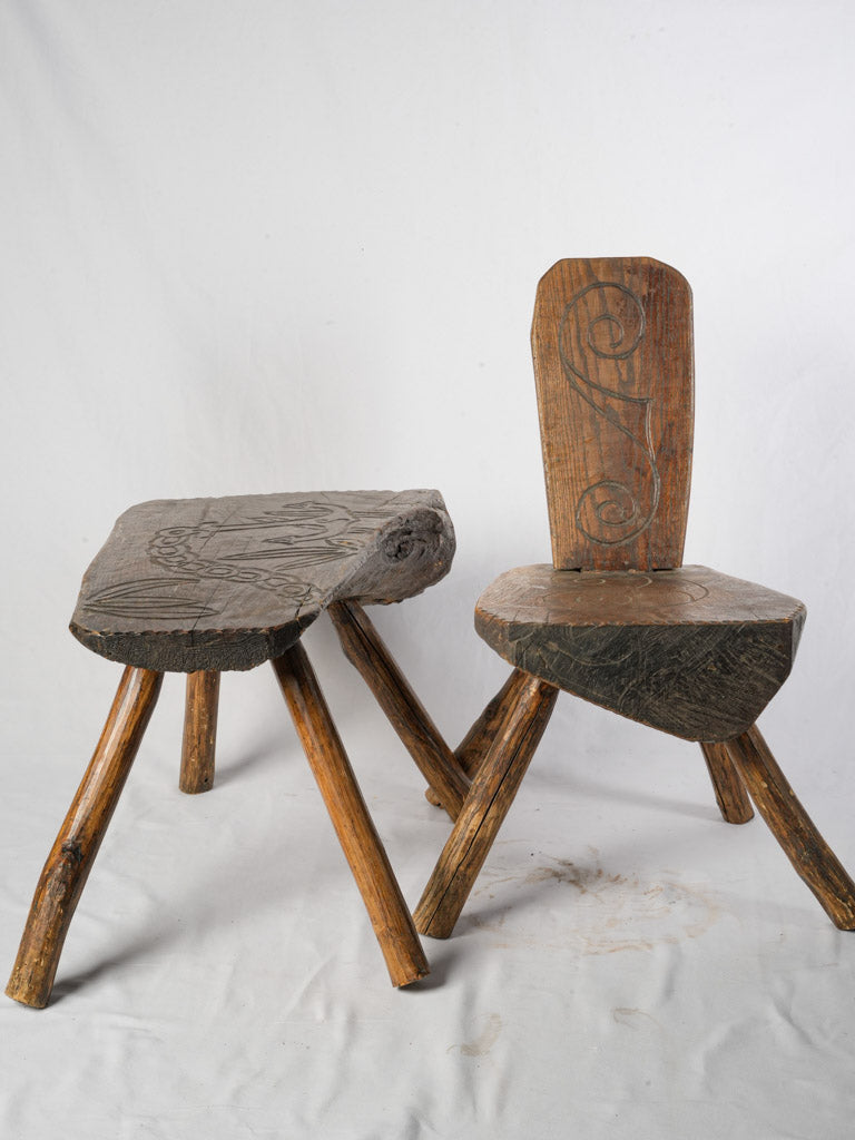 Artisan engraved wooden table set