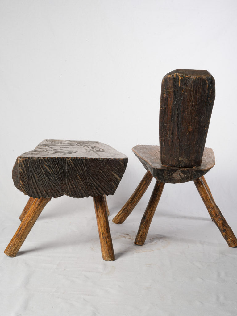 Solid wood hand-hewn chair set