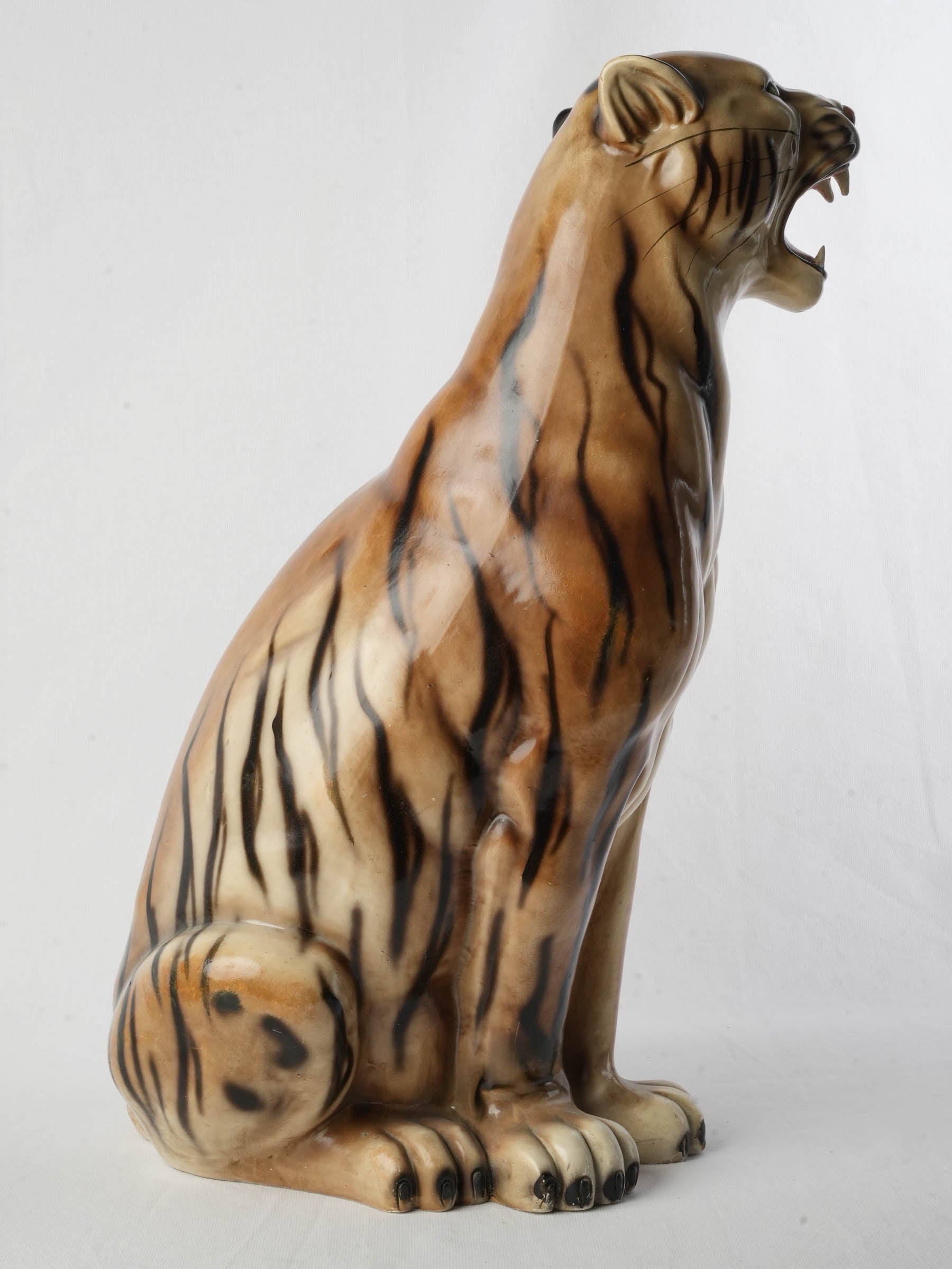 Expressive Italian ceramic tiger sculpture