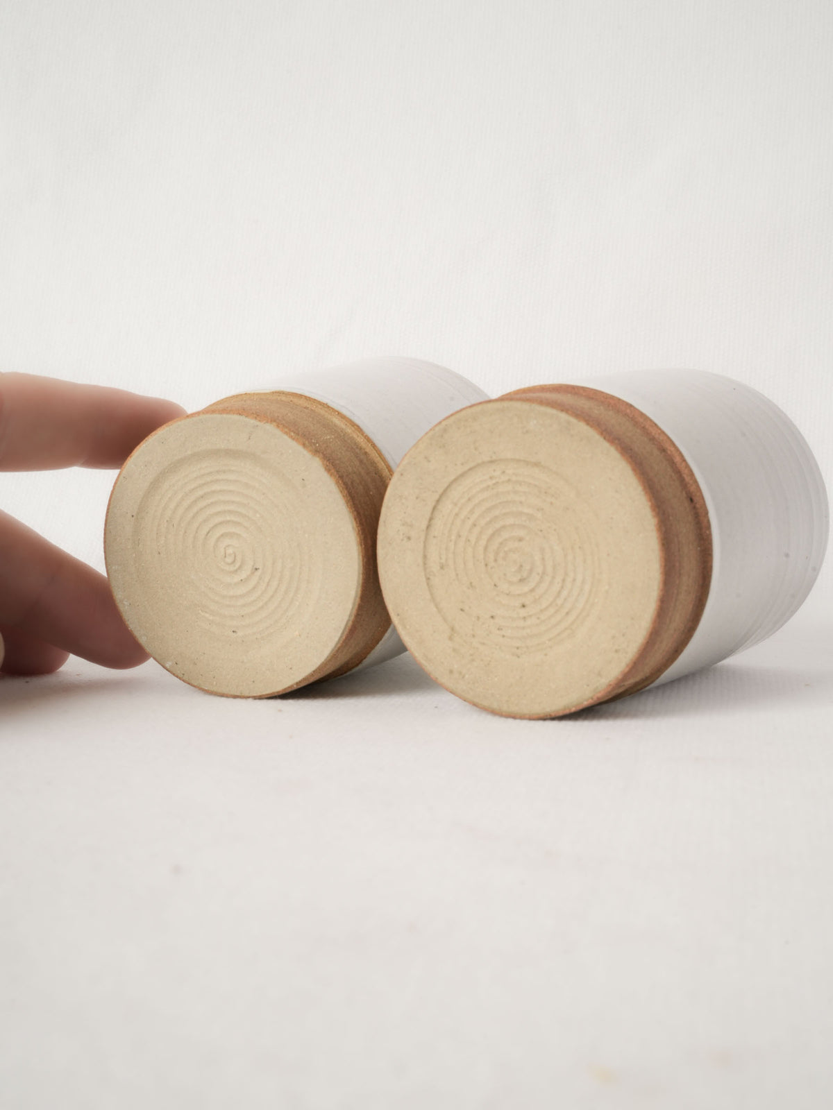 Pair of Handmade Stoneware Cups with White Glaze