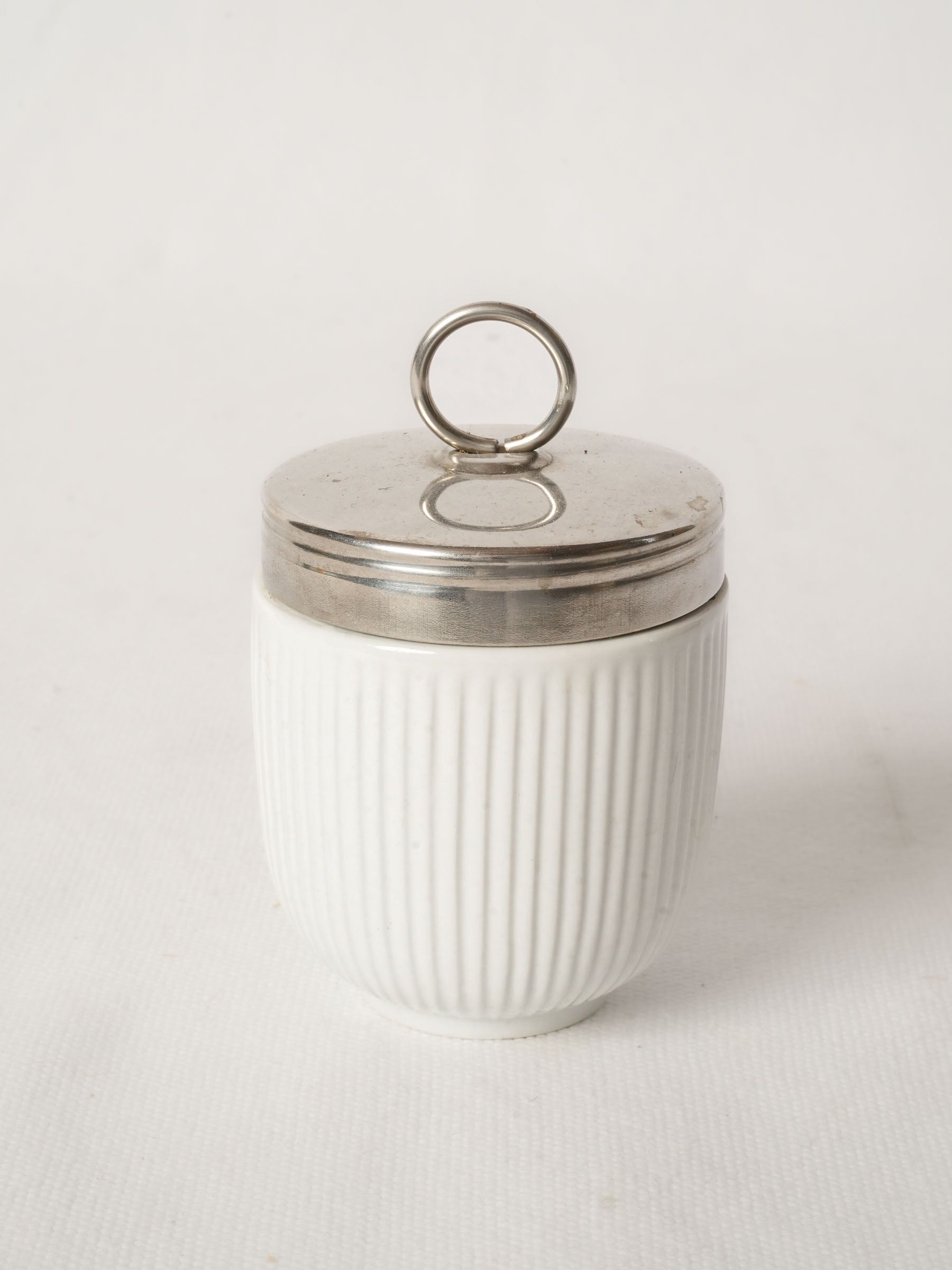 Vintage Porcelain Egg Coddler with Metal Lid