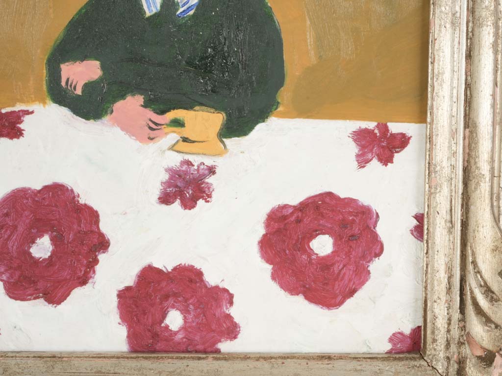 Vibrant red floral tablecloth painting