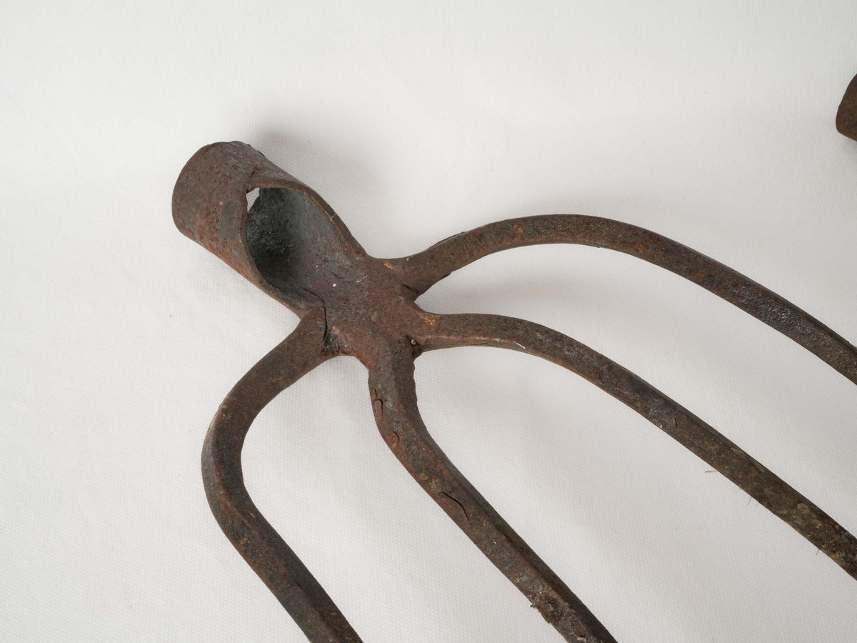 Set of Five Antique Wrought Iron Pitchfork Heads from France