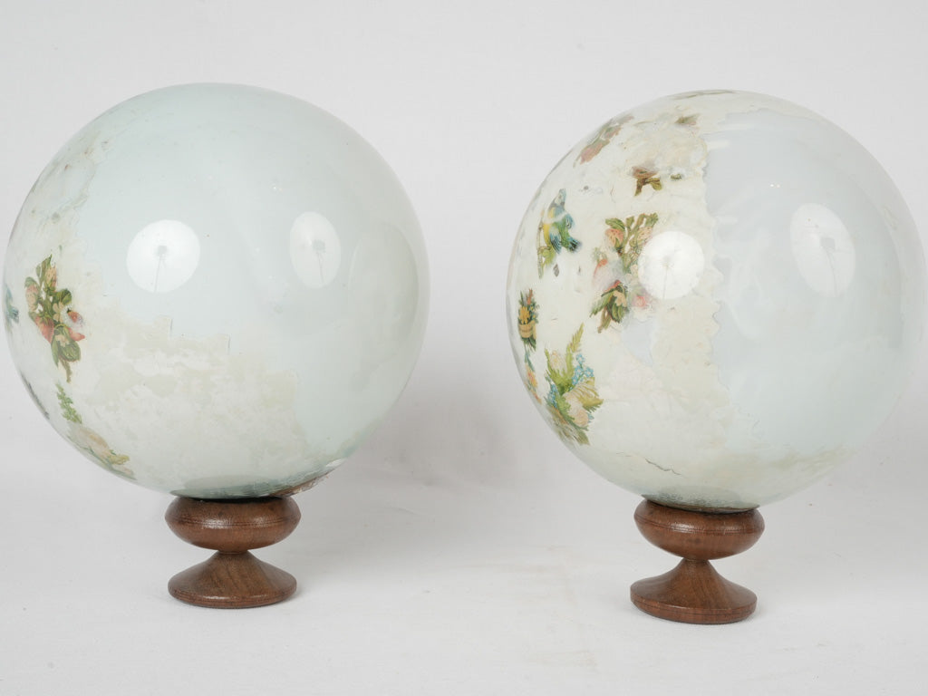 Intricately engraved blown glass spheres