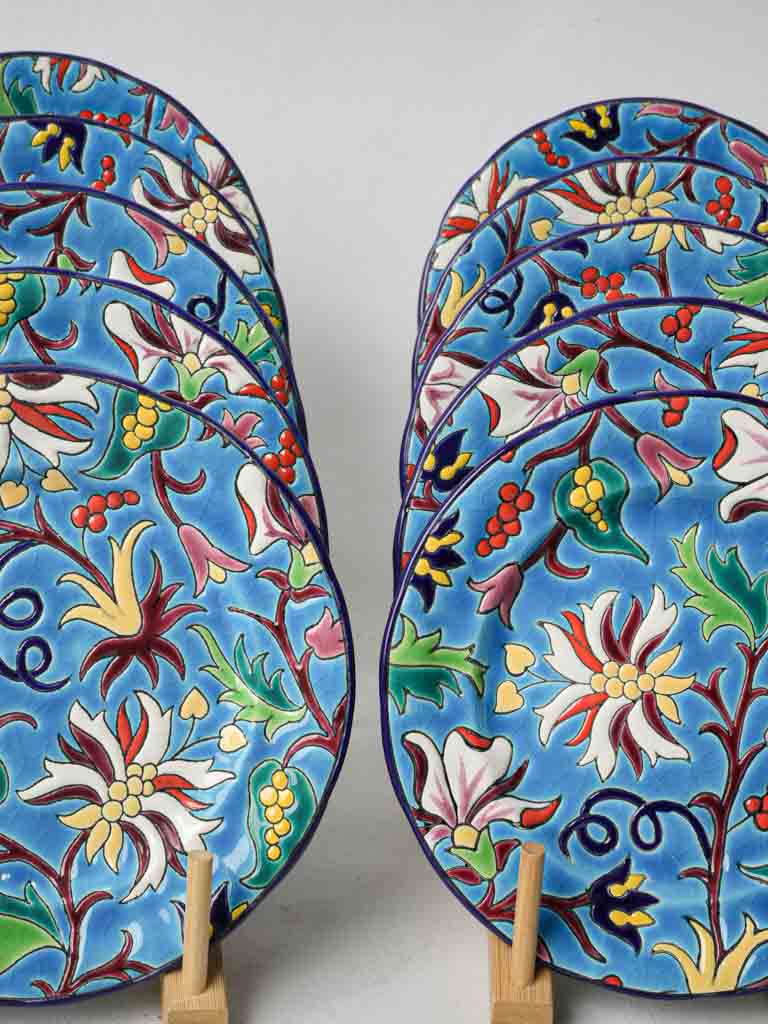 Lustrous turquoise Longwy ceramic service