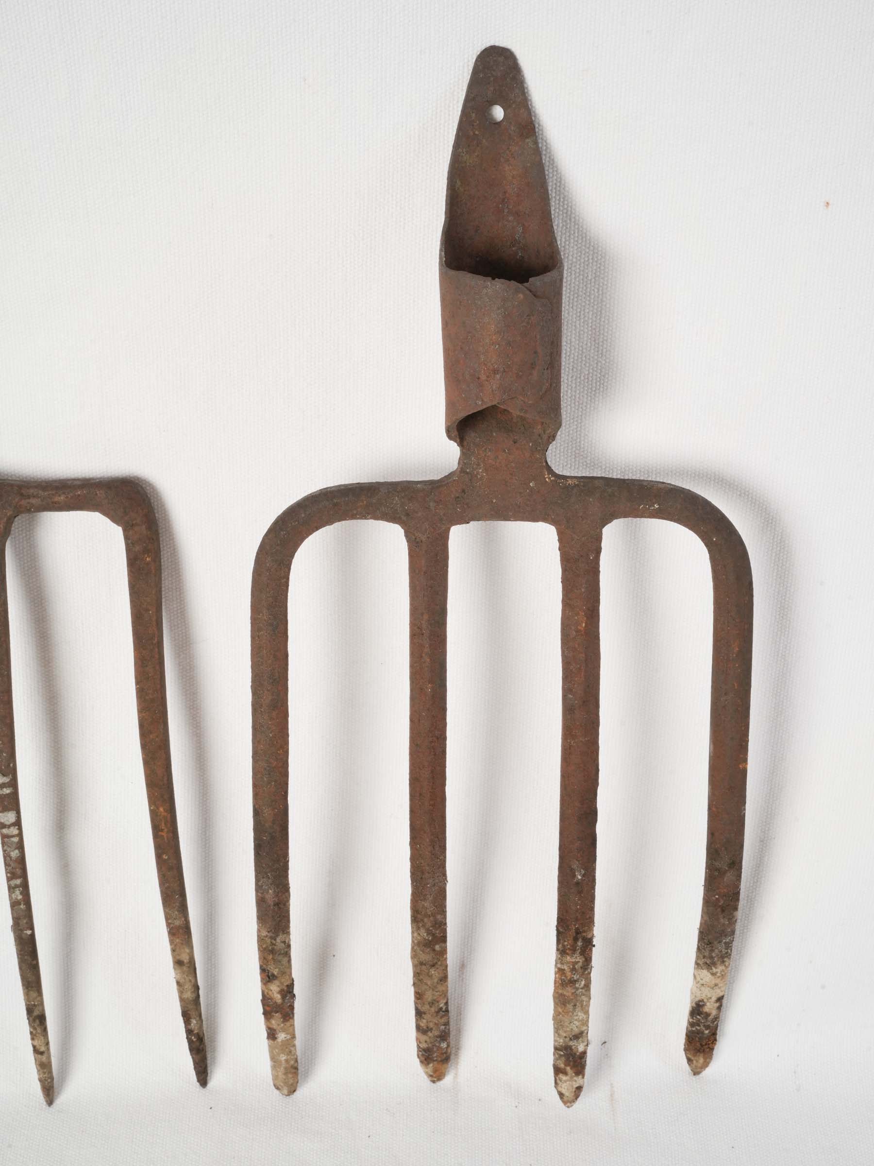 Set of Five Antique Wrought Iron Pitchfork Heads from France