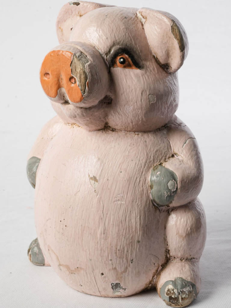 Whimsical vintage wooden piglet figure