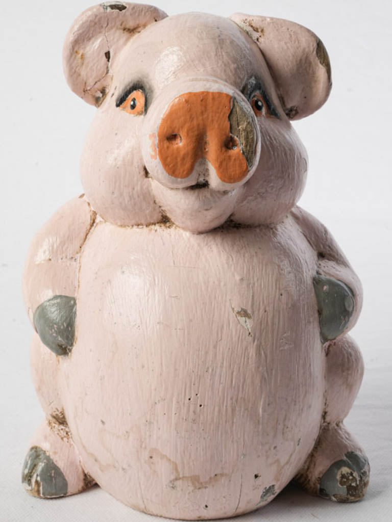 Mid-century painted wooden piglet