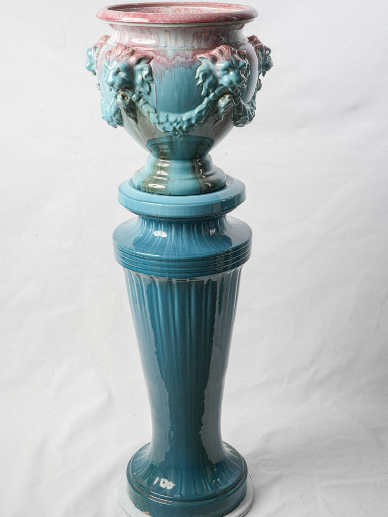 Richly glazed turquoise cache pot