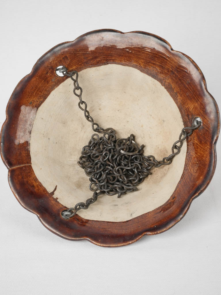 Antique French terracotta hanging flower pot - dark brown 5"