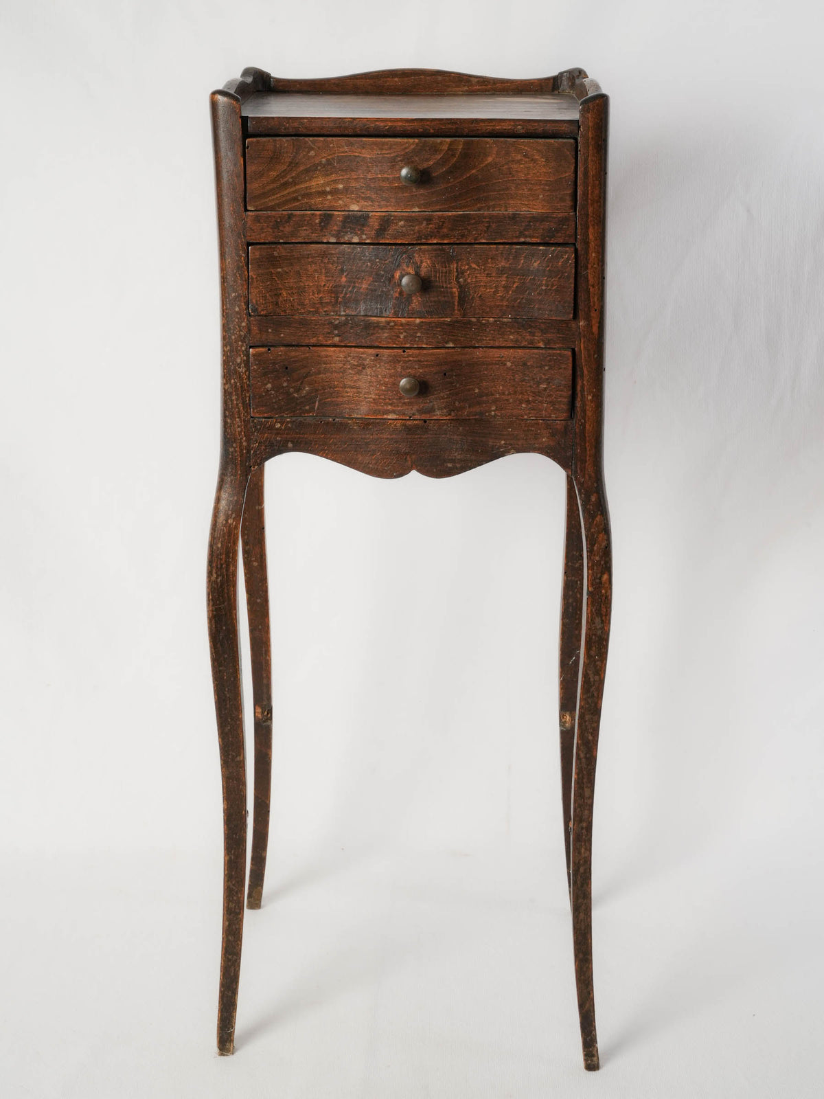 Antique French Walnut Nightstand w/ Three Drawers