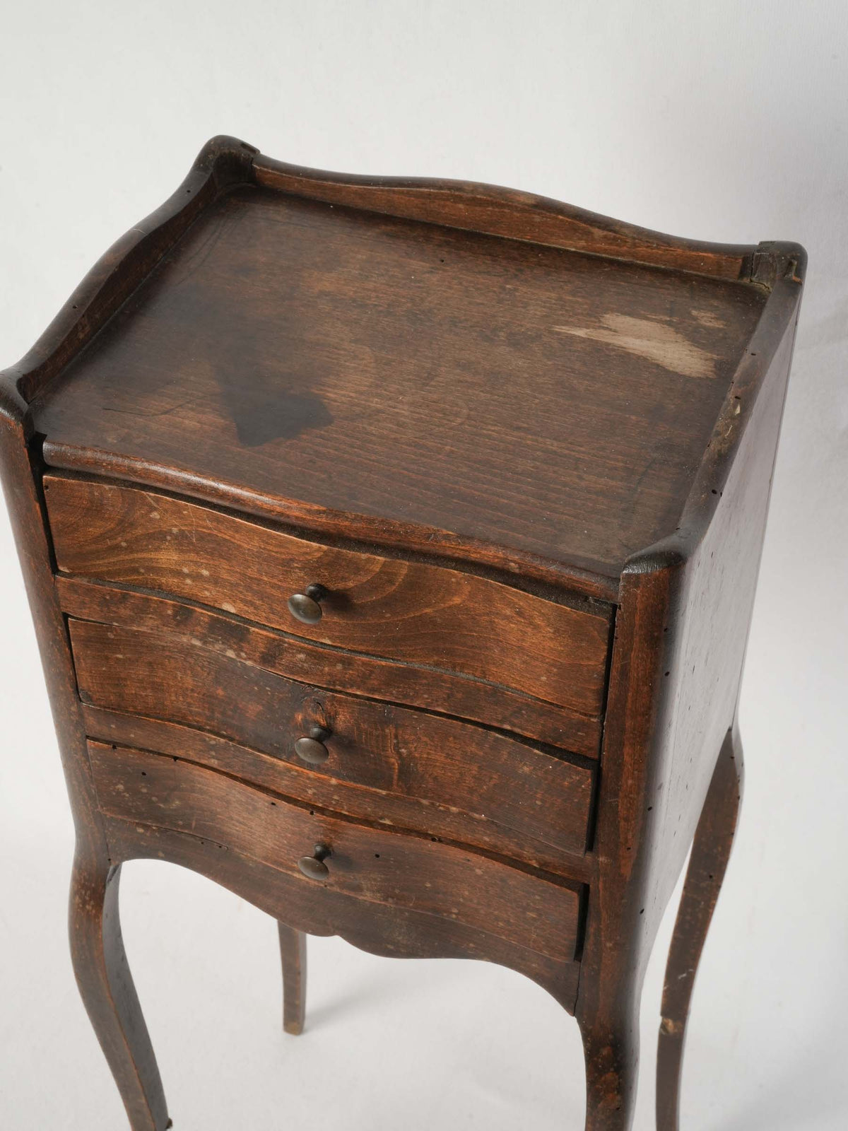 Antique French Walnut Nightstand w/ Three Drawers