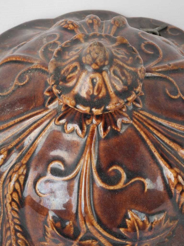 Antique French terracotta hanging flower pot - dark brown 5"