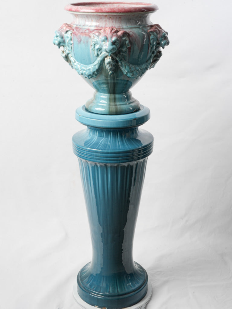 Iridescent glazed ceramic pedestal piece  
