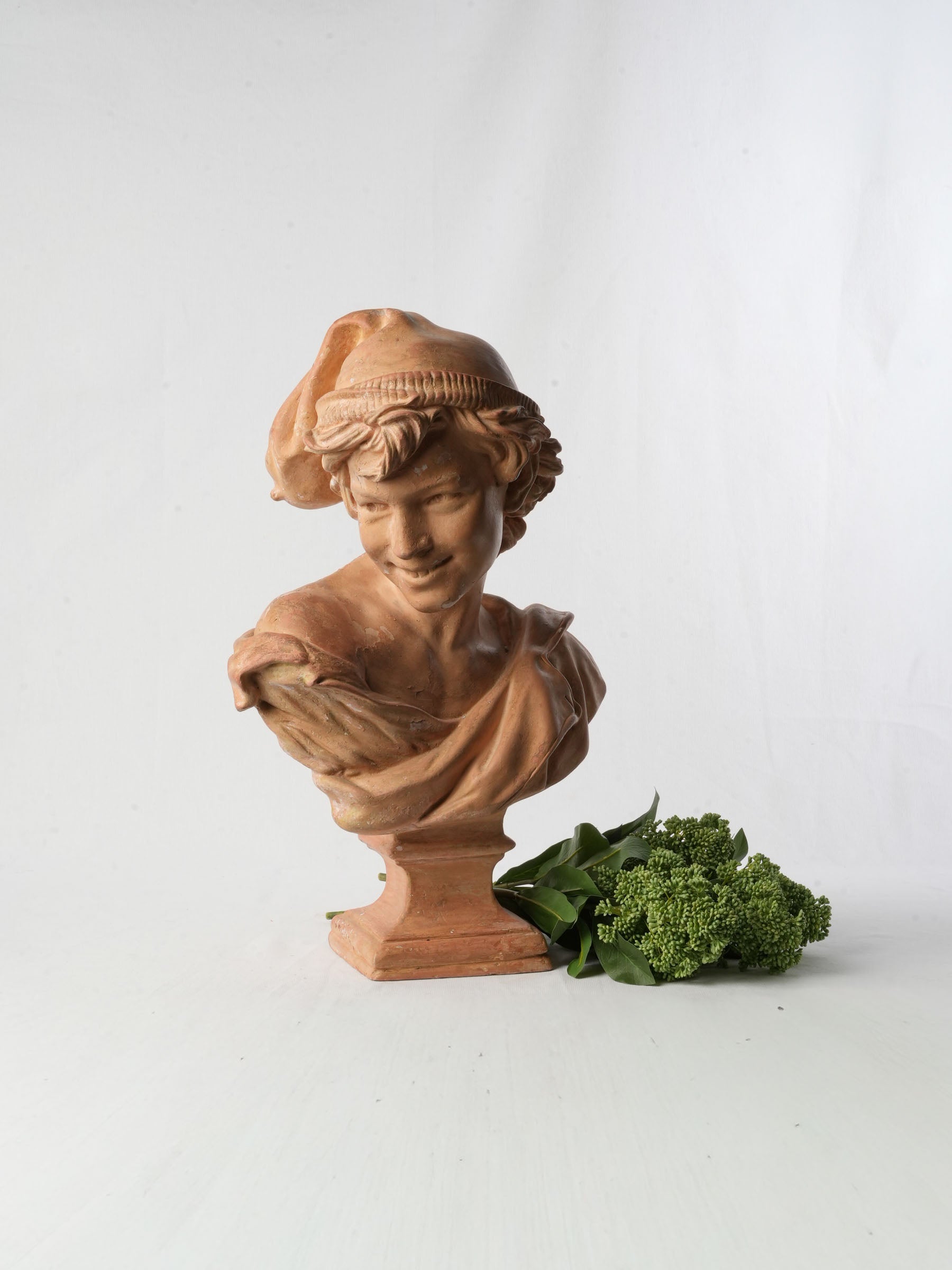 19th Century Terracotta-Patinated Plaster Bust After Carpeaux, The Neapolitan Laugher - 20½"