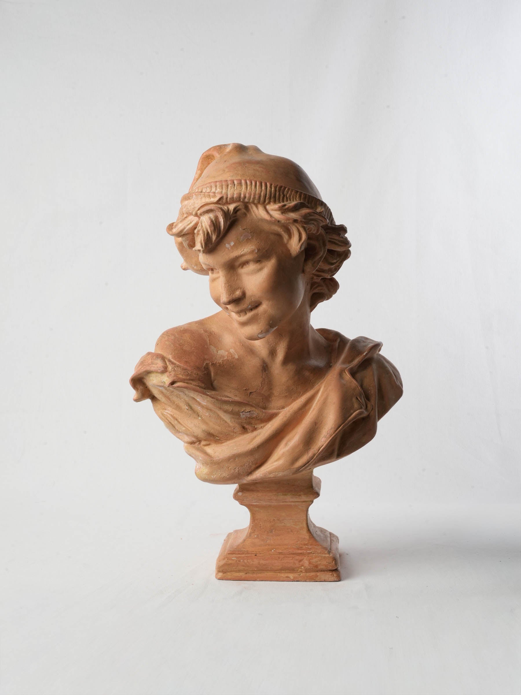 19th Century Terracotta-Patinated Plaster Bust After Carpeaux, The Neapolitan Laugher - 20½"