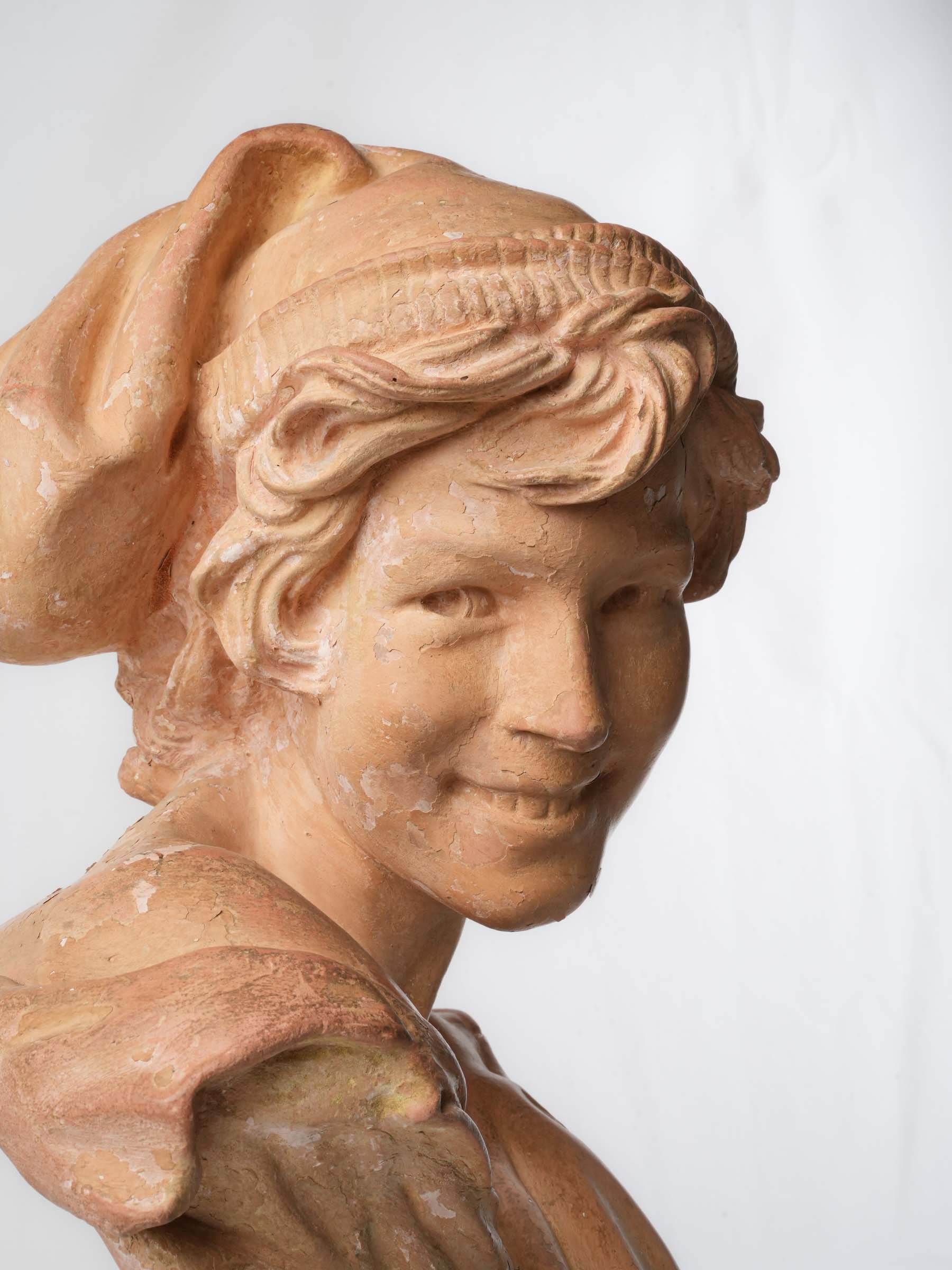 19th Century Terracotta-Patinated Plaster Bust After Carpeaux, The Neapolitan Laugher - 20½"