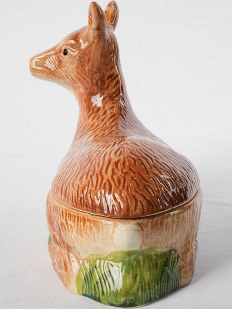 Hand-painted faience doe dish