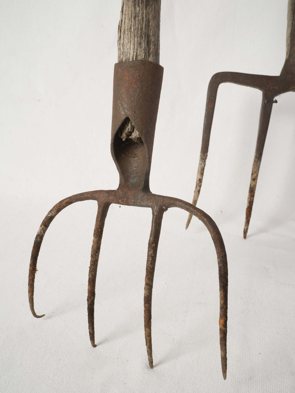 Pair of Antique French Wooden and Iron Pitchforks