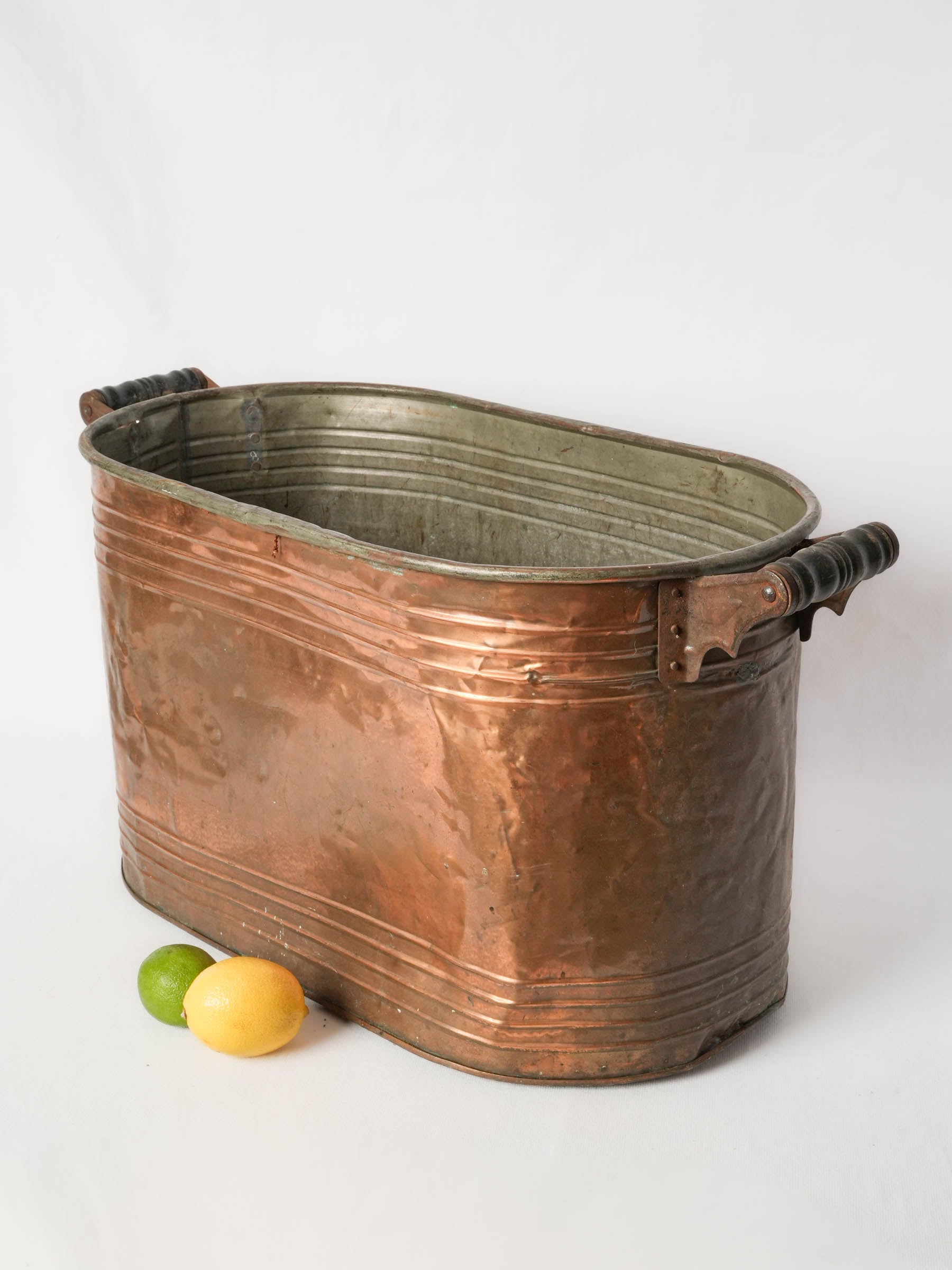 Antique Oval Copper Tub With Wooden Handles from Wisconsin 27¼"